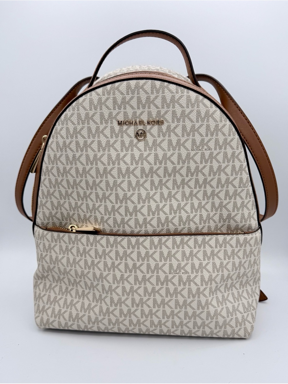 Michael Kors Jaycee Medium Backpack Vanilla Signature Logo Luggage Trim